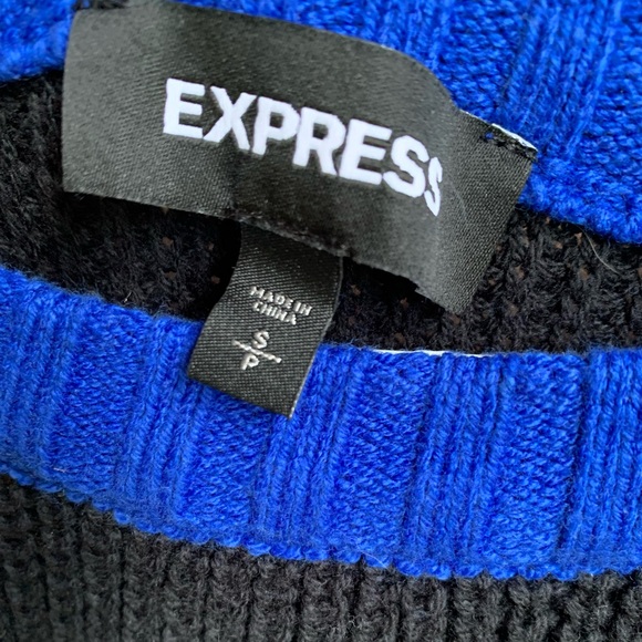 Express Chevron Shaker Chunky Oversized Crew Neck Sweater Blue/Black/White Small - Picture 3 of 6